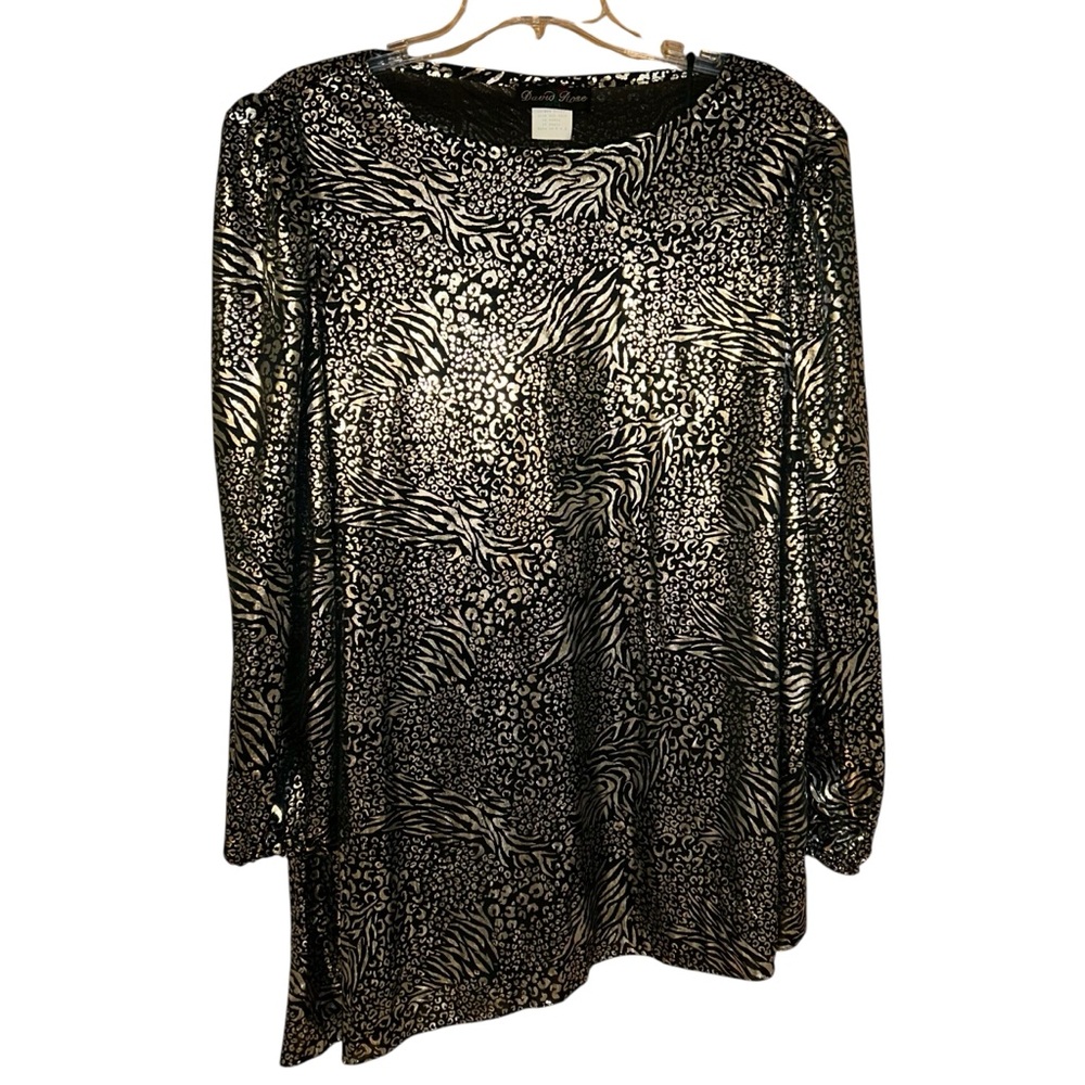 David Rose‎ Vtg Metallic Animal Print Blouse Plus Size 18.5 USA Made Glam Party